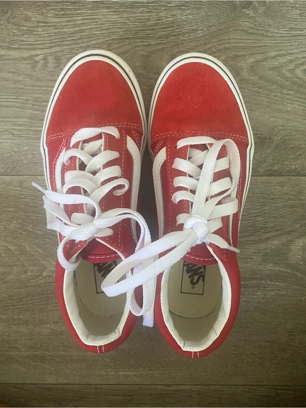 Vans Red and White Low-Top Skate Sneakers